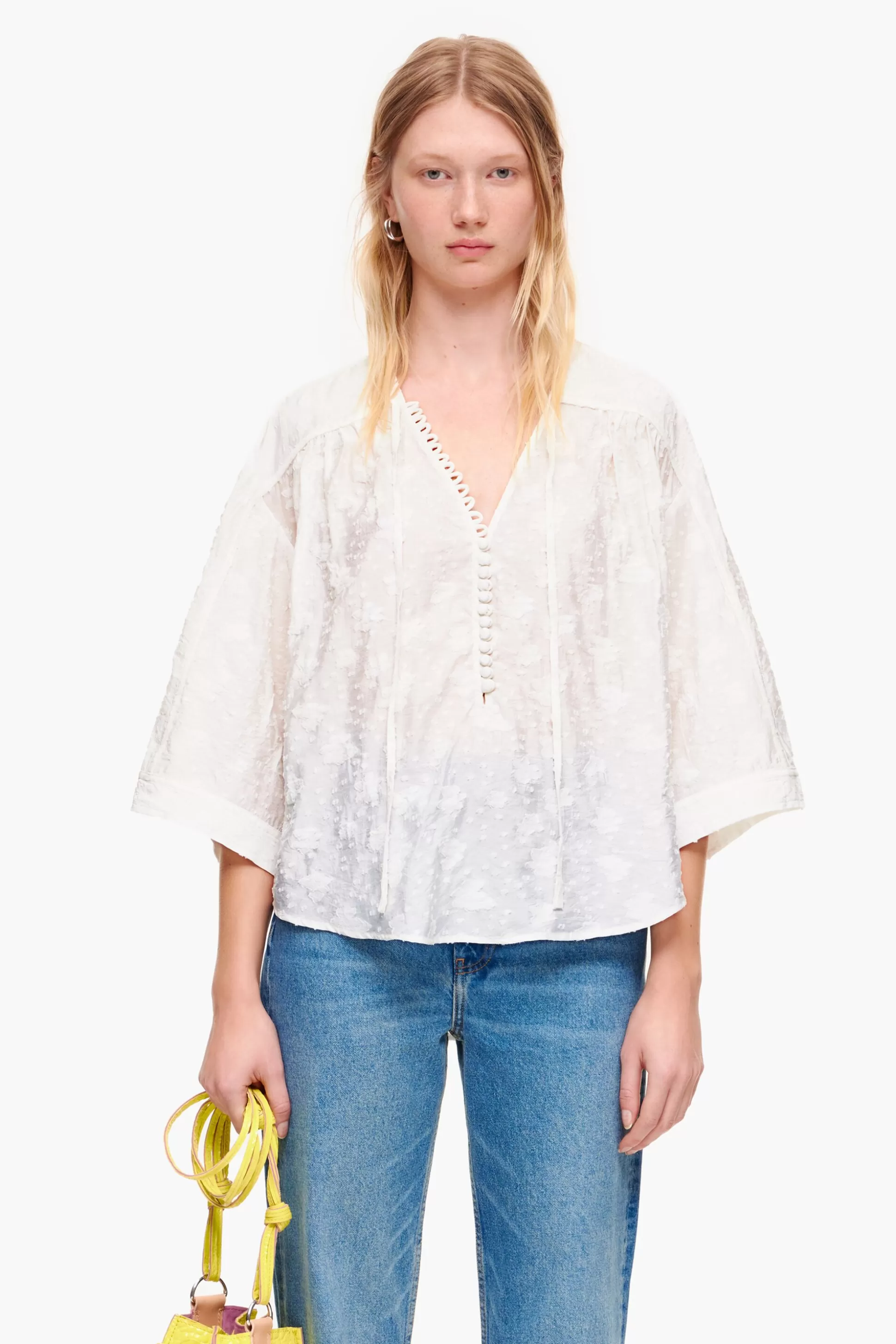 Sale BIMBA Y LOLA Blusa Curta Jacquard Flores White