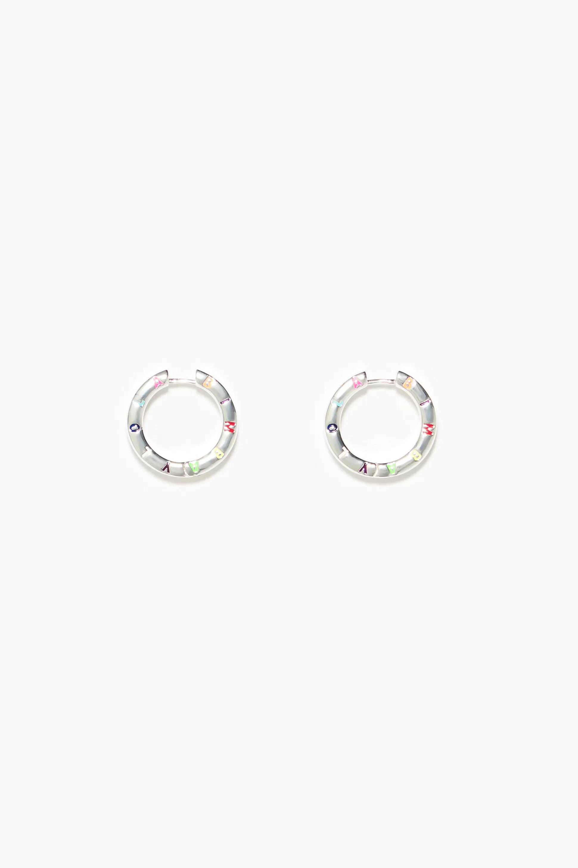 New BIMBA Y LOLA Brincos Argola Logo Prateado Multicoloridos Silver