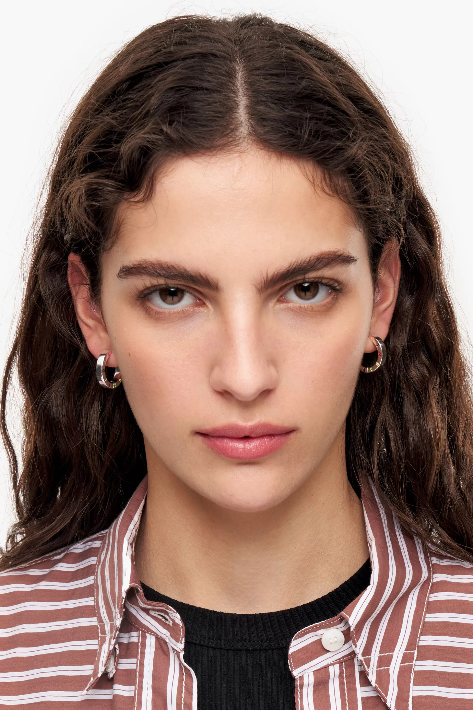 New BIMBA Y LOLA Brincos Argola Logo Prateado Multicoloridos Silver