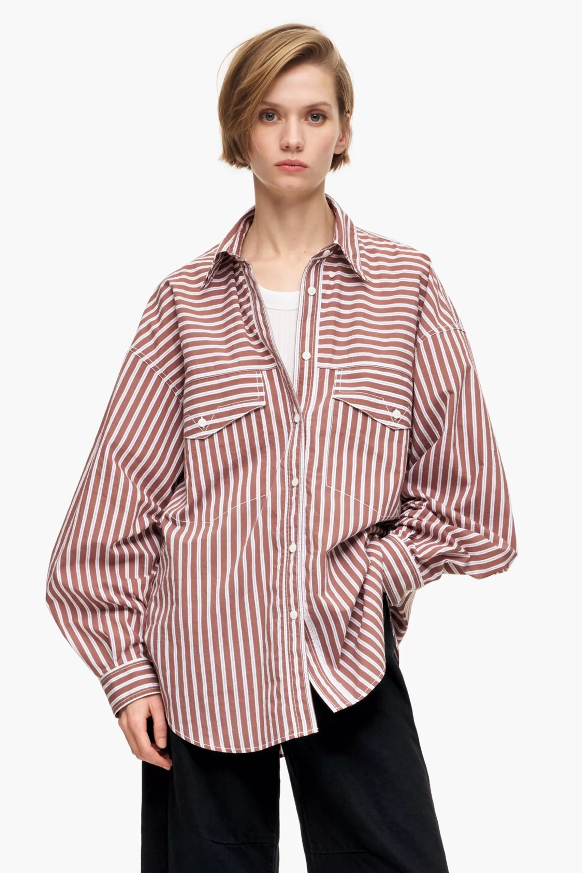 New BIMBA Y LOLA Camisa Oversize Popelina Castanha Brown