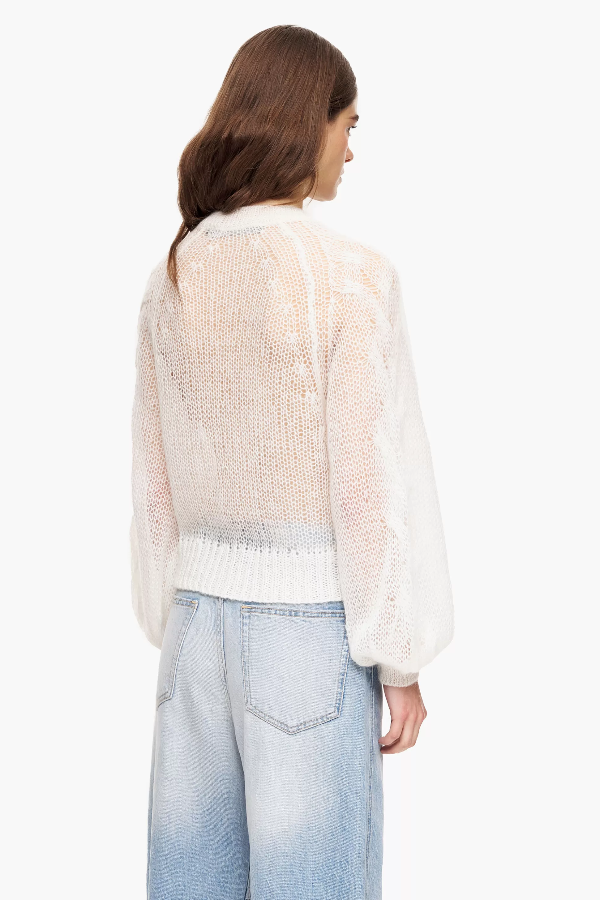 Flash Sale BIMBA Y LOLA Casaco Malha Rendilhados Mohair Cru Ivory