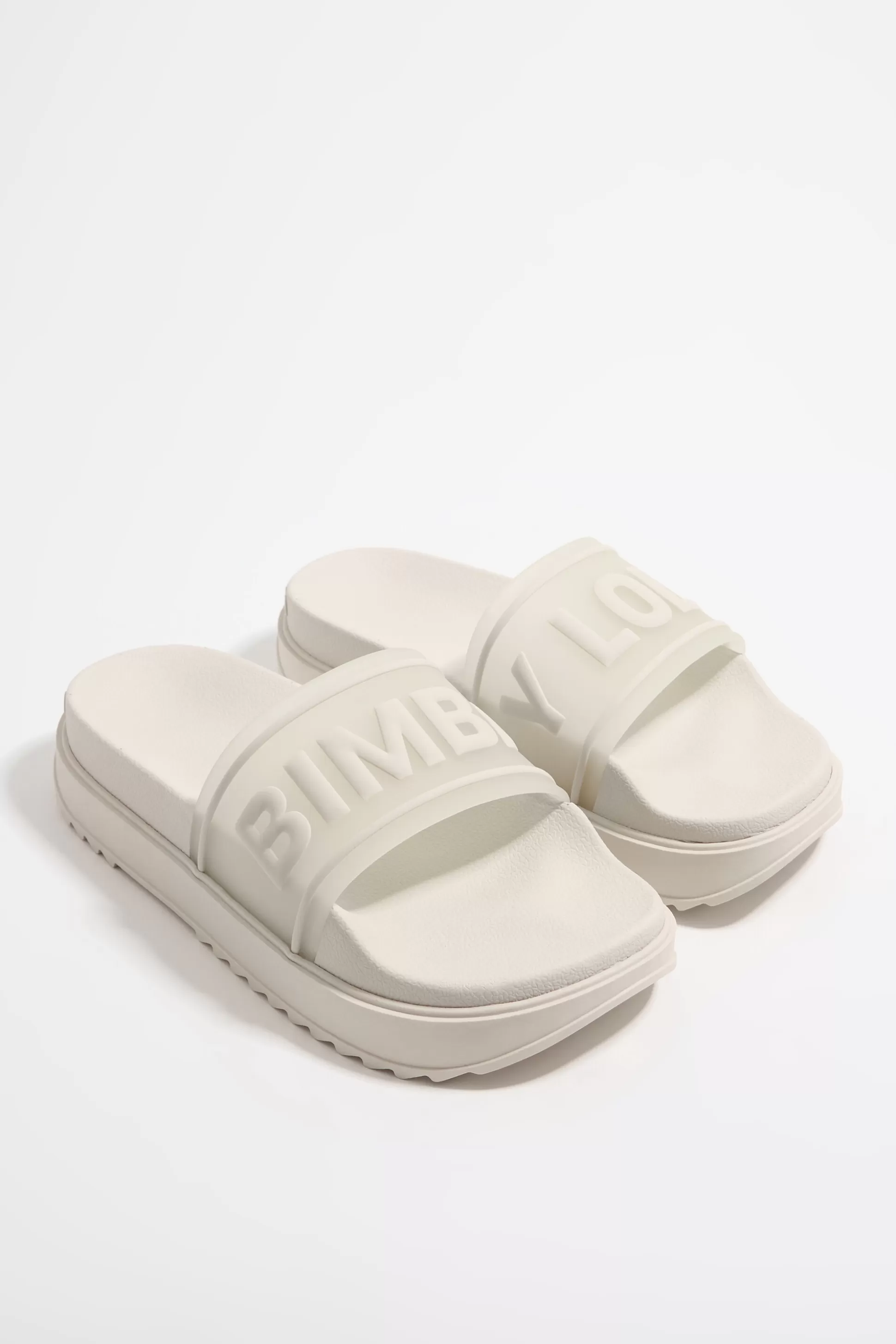 Online BIMBA Y LOLA Chinelo Plataforma Logotipo Branco White