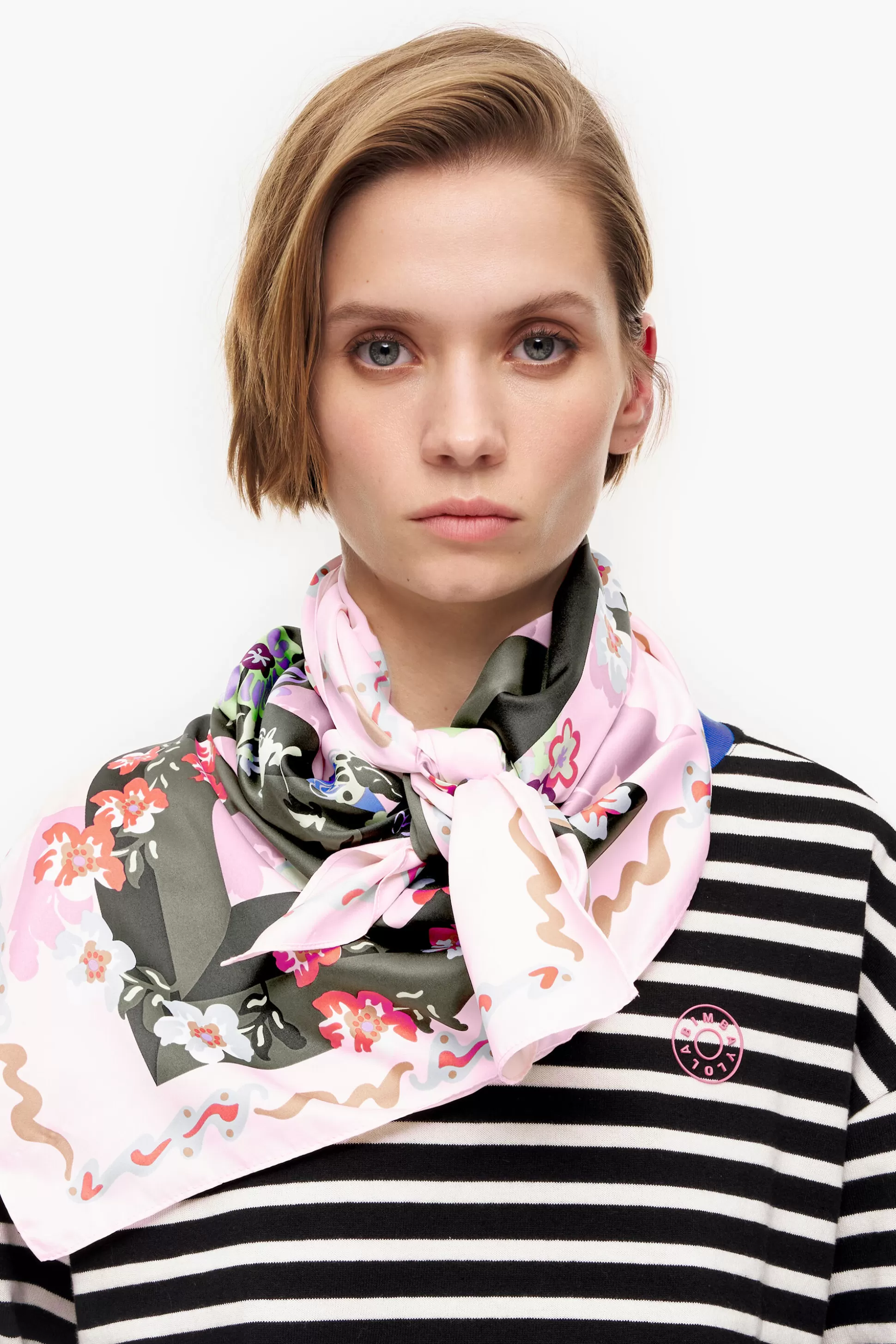 Outlet BIMBA Y LOLA Lenco Flores E Logo Geometrico Rosa Light Pink