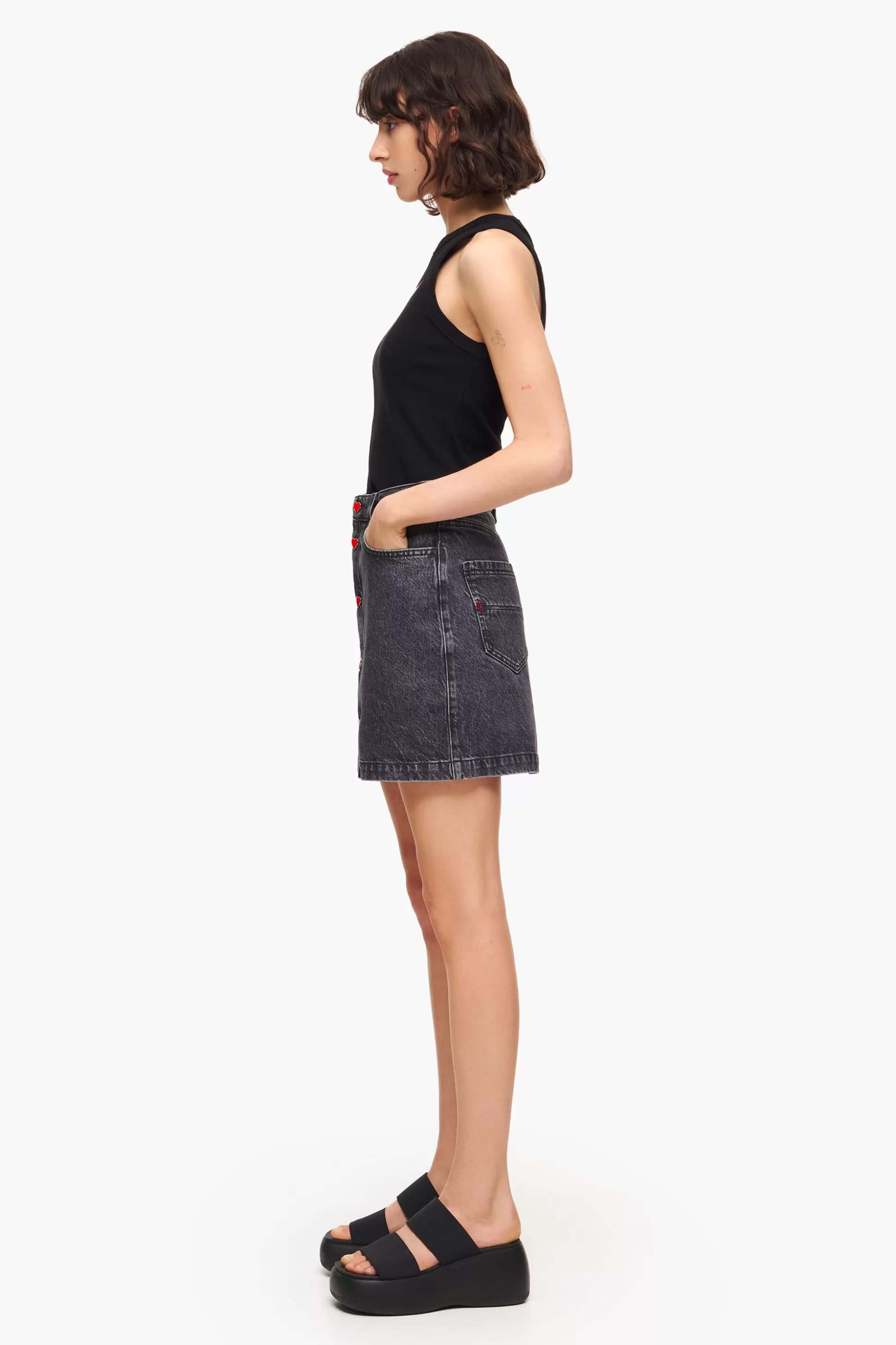 Discount BIMBA Y LOLA Minissaia Denim Preta Washed Black