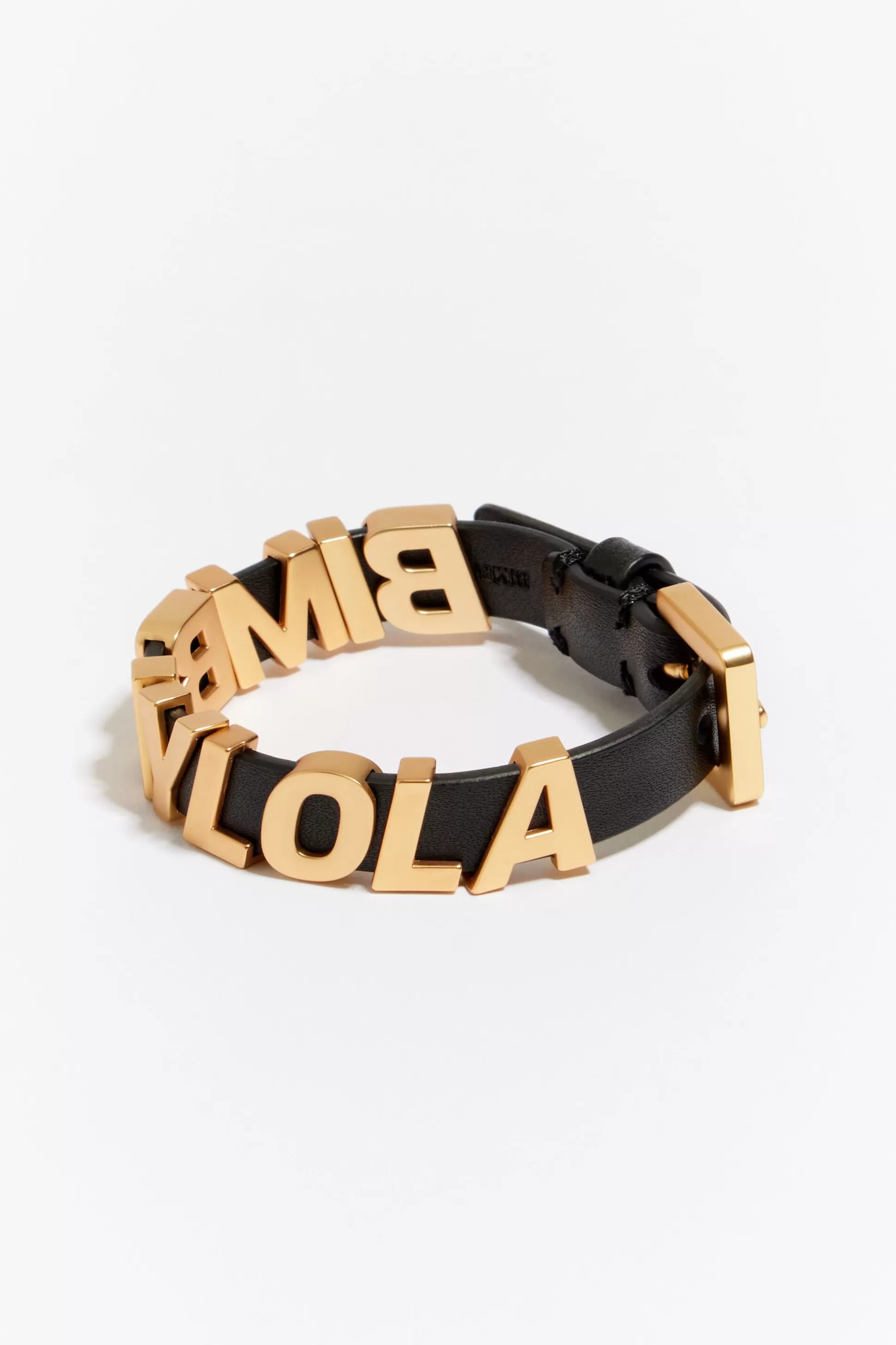 Online BIMBA Y LOLA Pulseira Letras Logo Pele Preta Gold