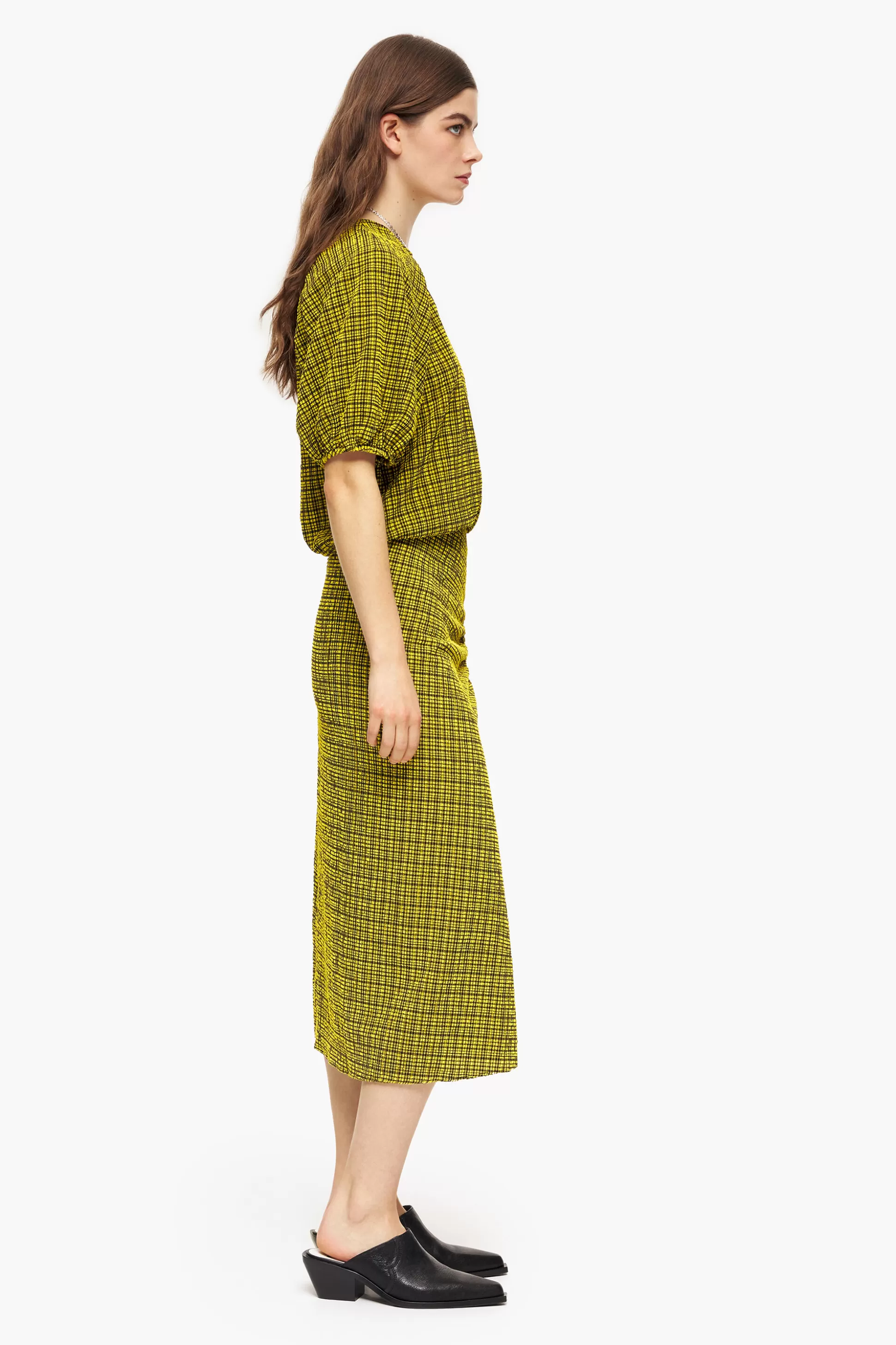 Shop BIMBA Y LOLA Saia Midi Quadros Amarela Yellow