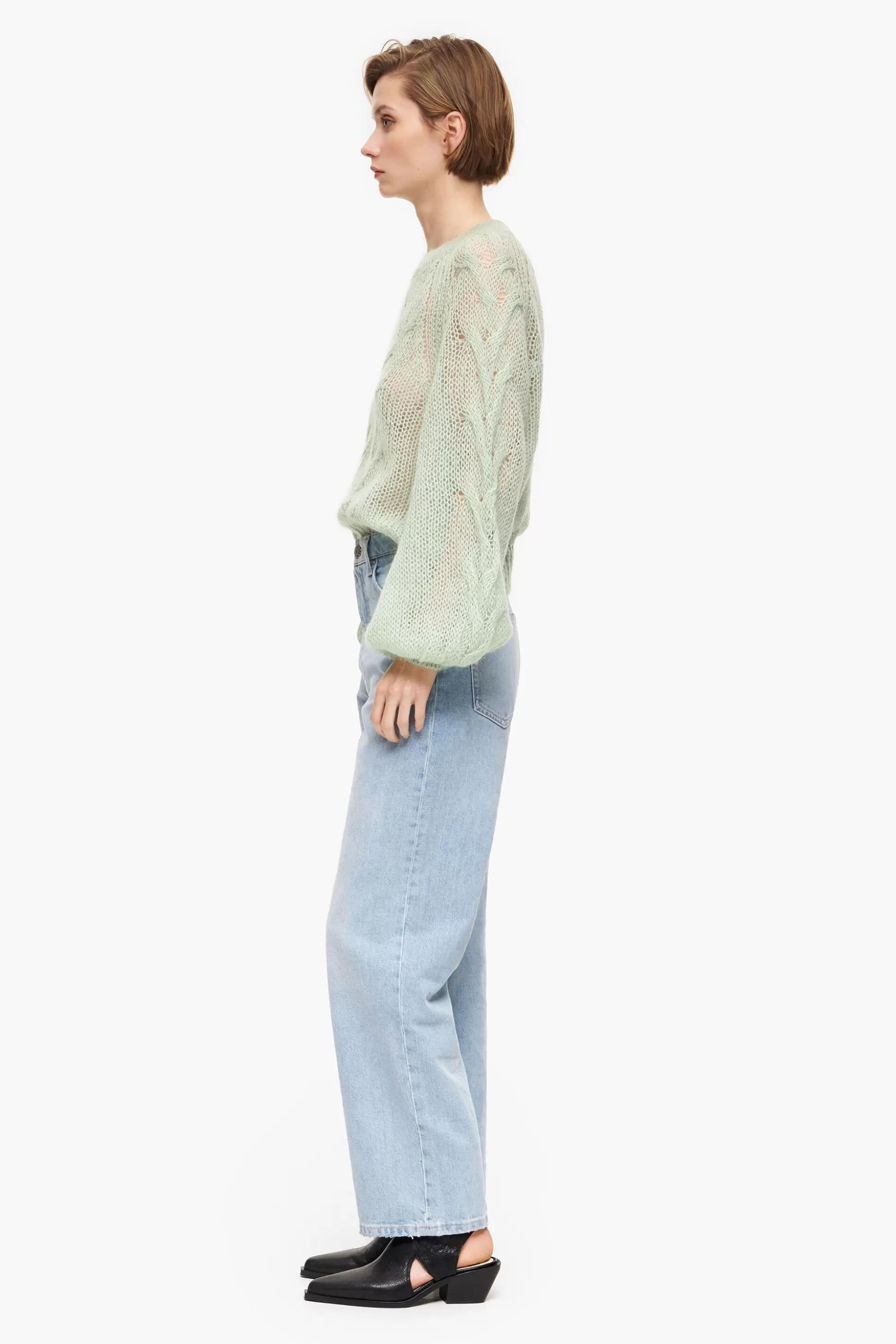 Shop BIMBA Y LOLA Straight Cropped - Jeans Retas Azuis Bleached Light Blue