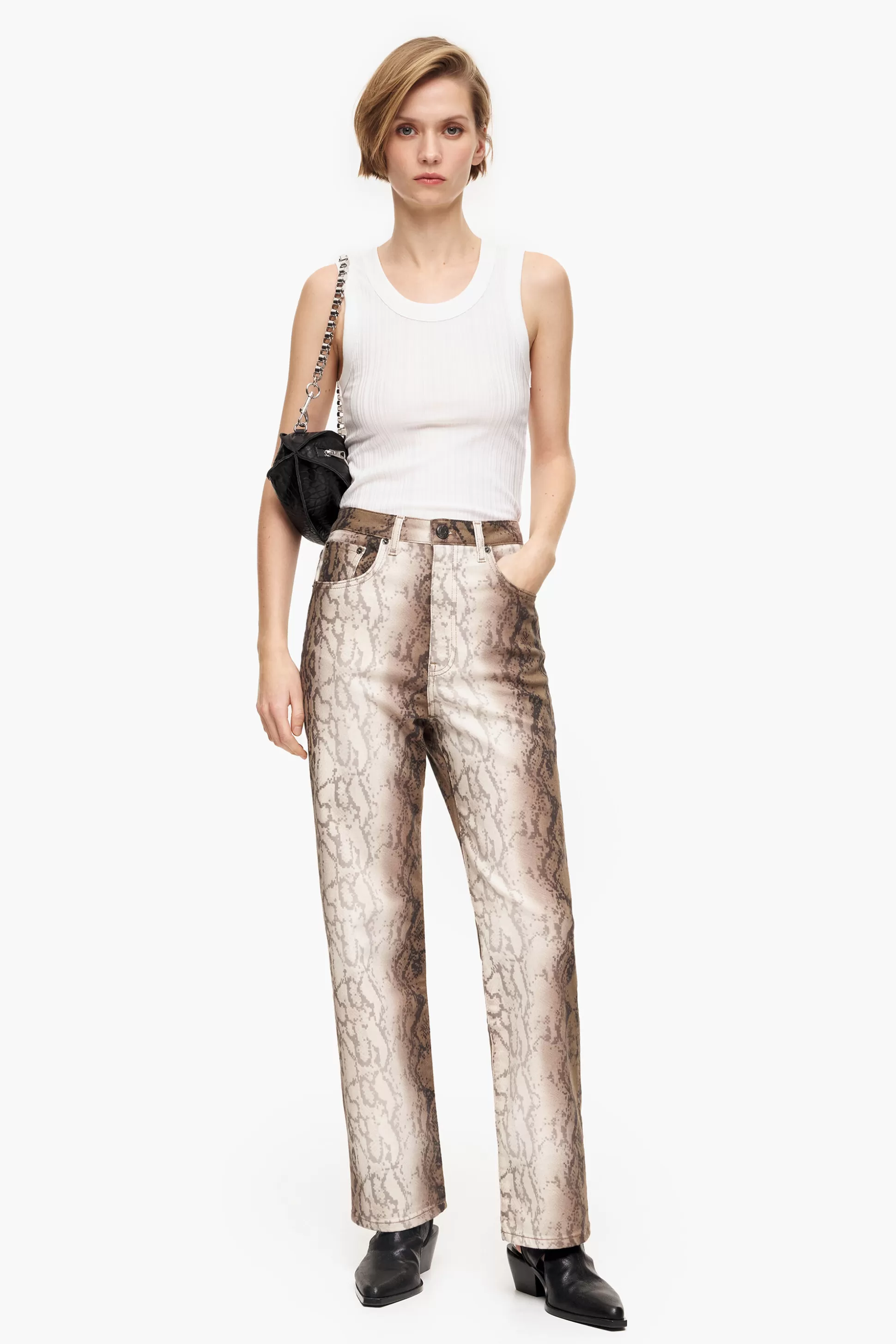 Outlet BIMBA Y LOLA Straight Cropped - Jeans Retas Print Python Pixel Caqui Python Pixel Khaki