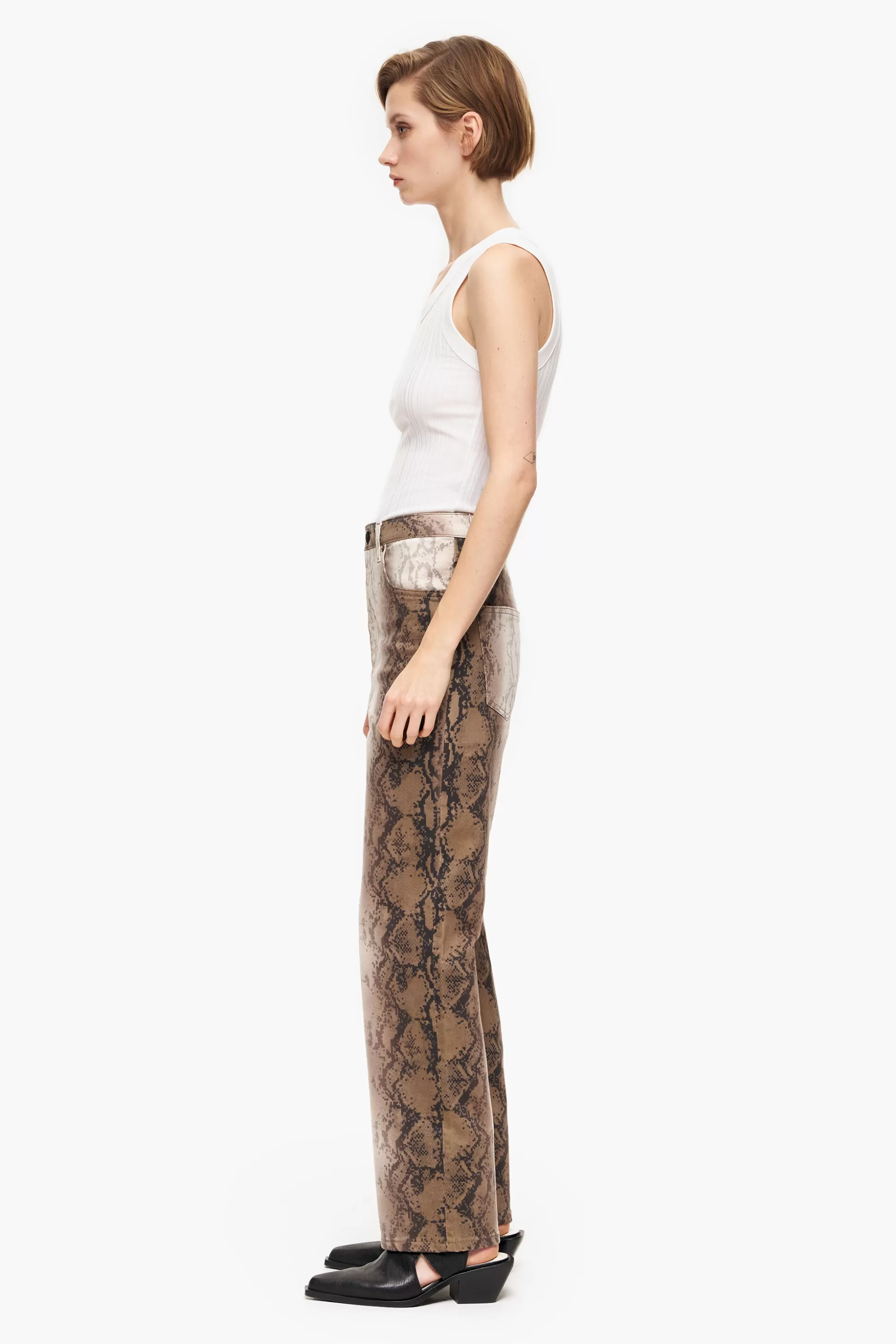 Outlet BIMBA Y LOLA Straight Cropped - Jeans Retas Print Python Pixel Caqui Python Pixel Khaki