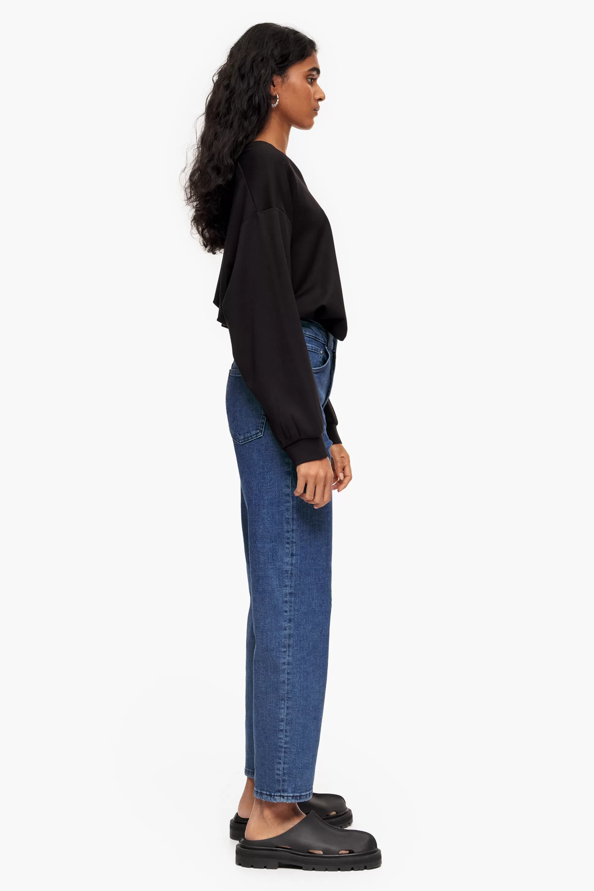 Fashion BIMBA Y LOLA Straight Cropped- Jeans Retos Azuis Escuros Dark Blue