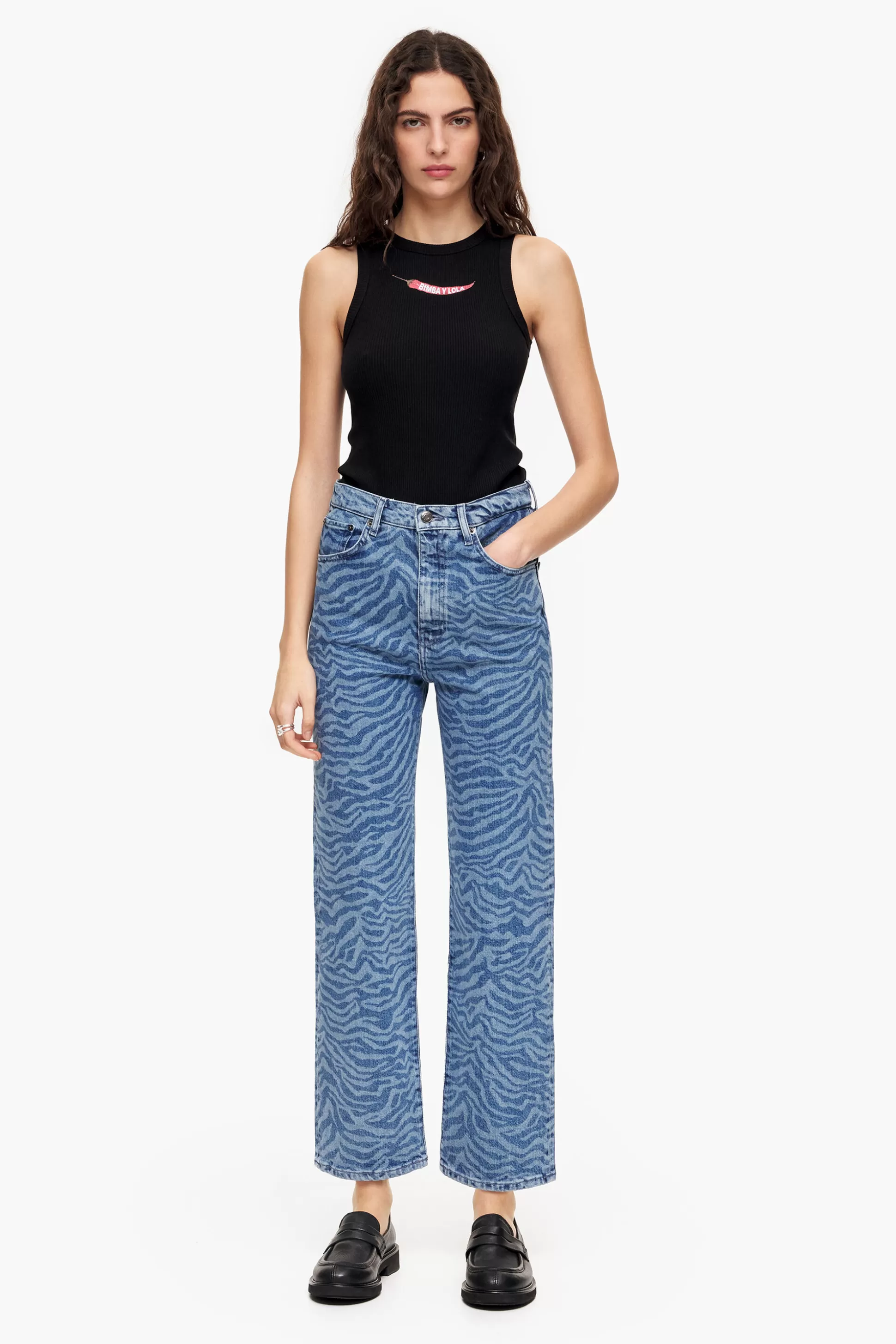 Online BIMBA Y LOLA Straight Cropped- Pantaloni Jeans Dritti Tiger Blu Tiger Denim