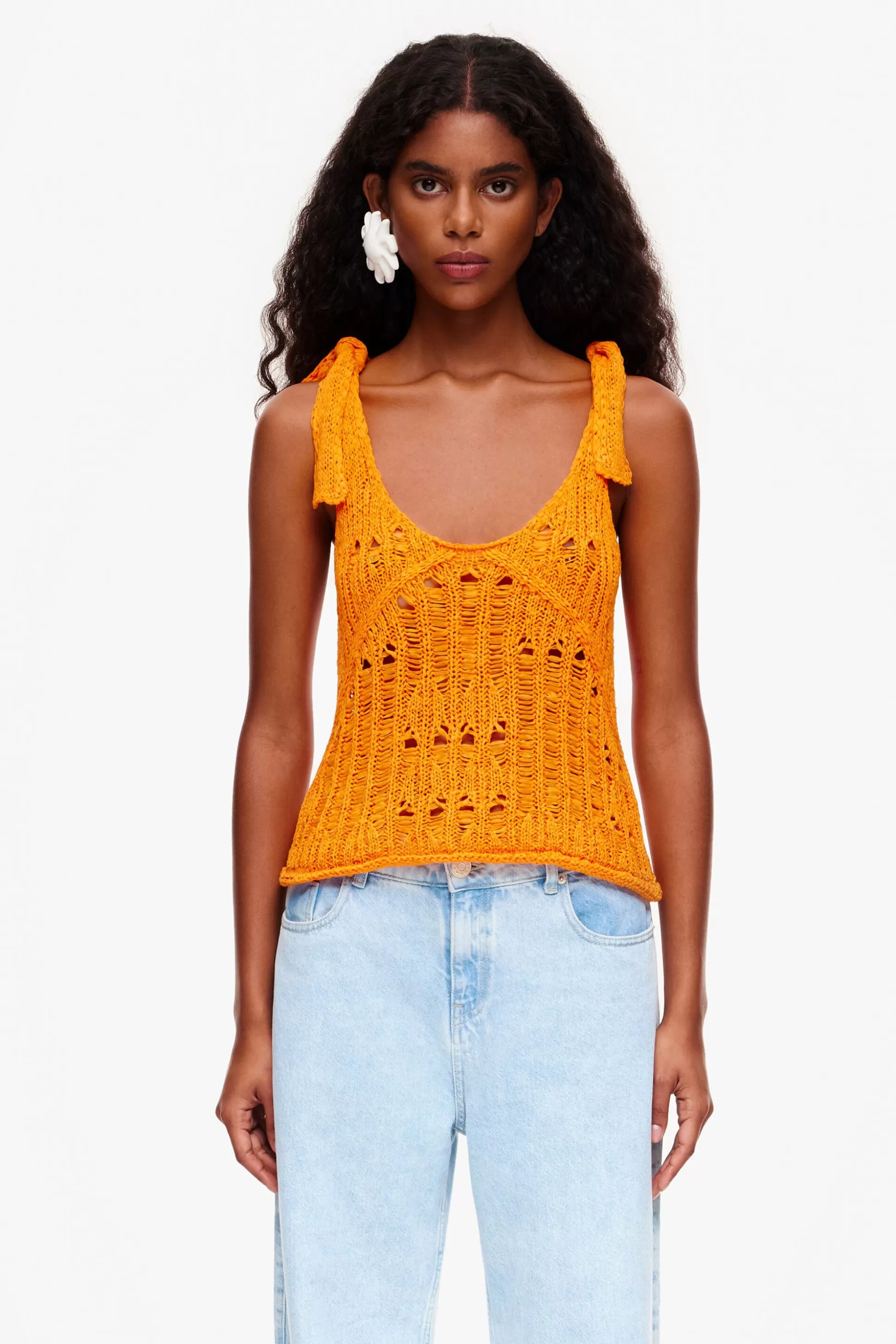 New BIMBA Y LOLA Top Crochet Laranja Orange