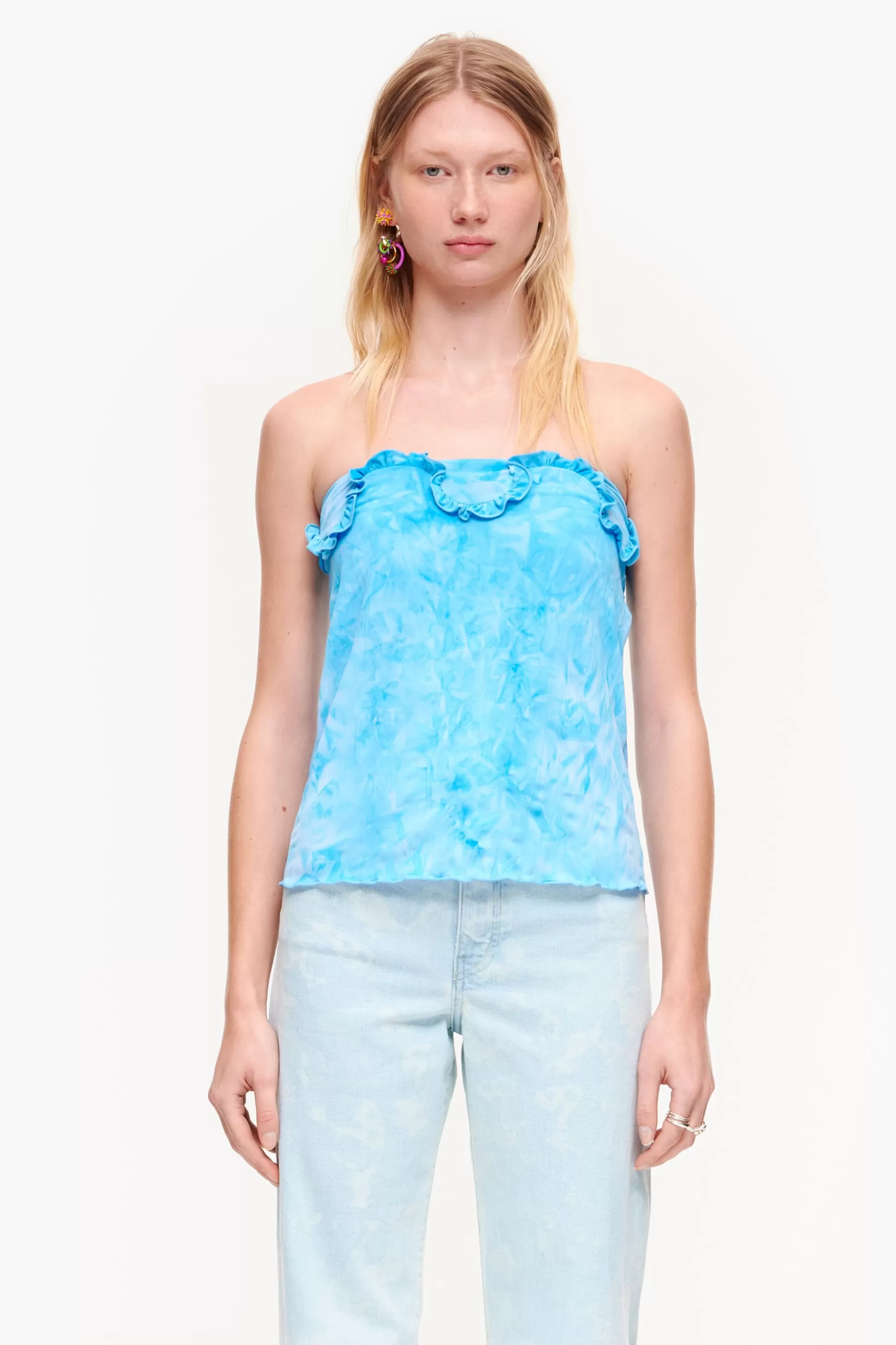 Online BIMBA Y LOLA Top Justo Folhos Azul Blue