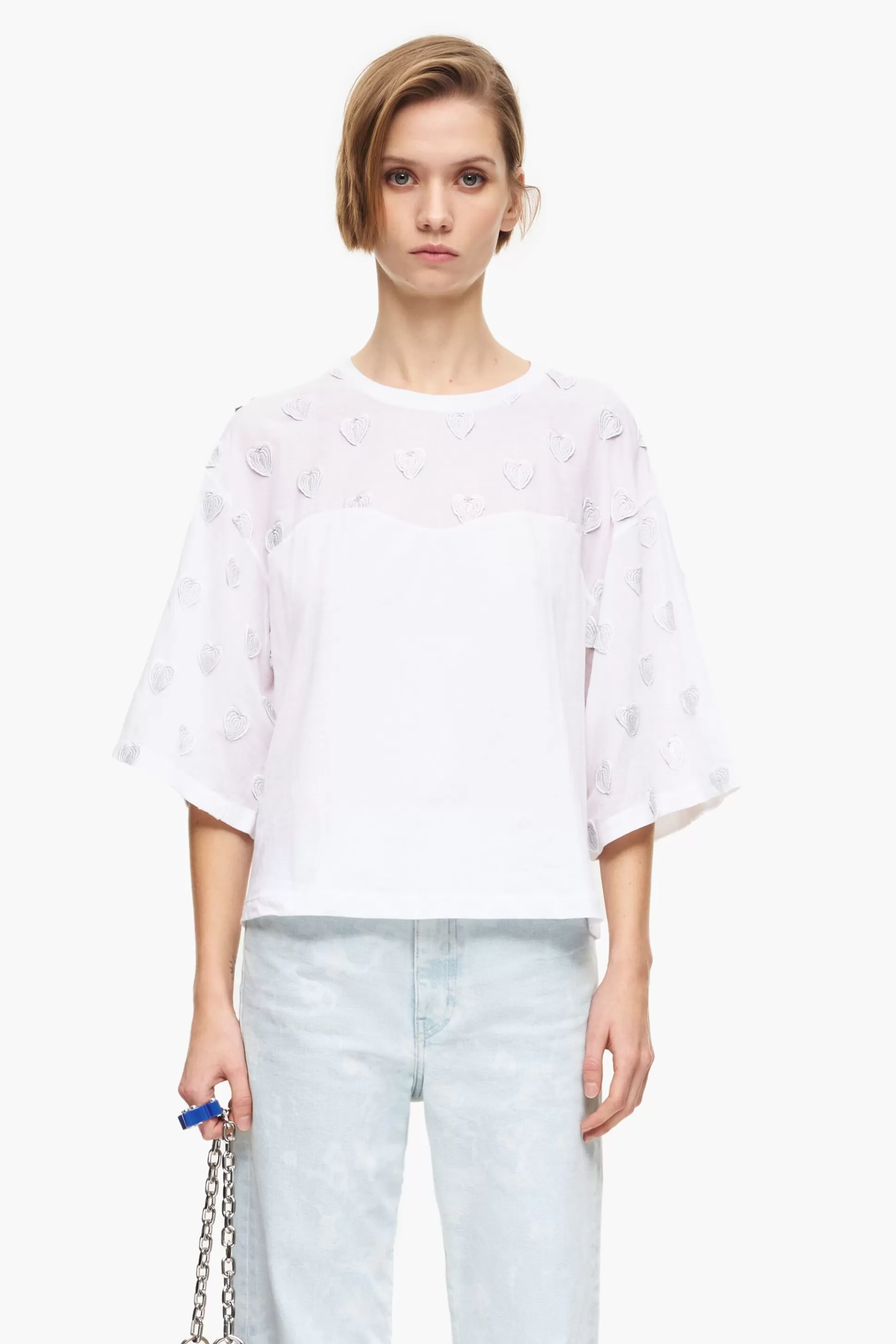 Store BIMBA Y LOLA T-Shirt Algodao Coracoes Branca White