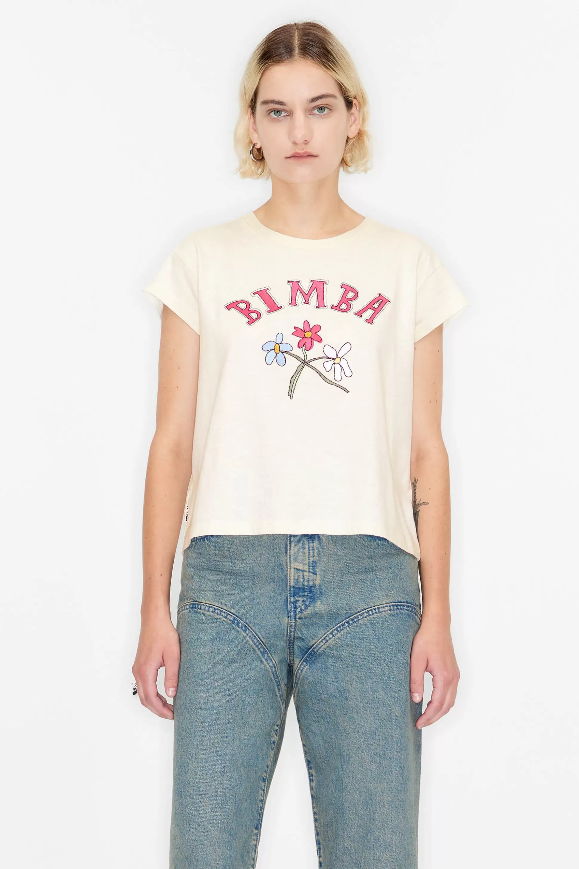 Store BIMBA Y LOLA T-Shirt Logo Flor Crua Ecru