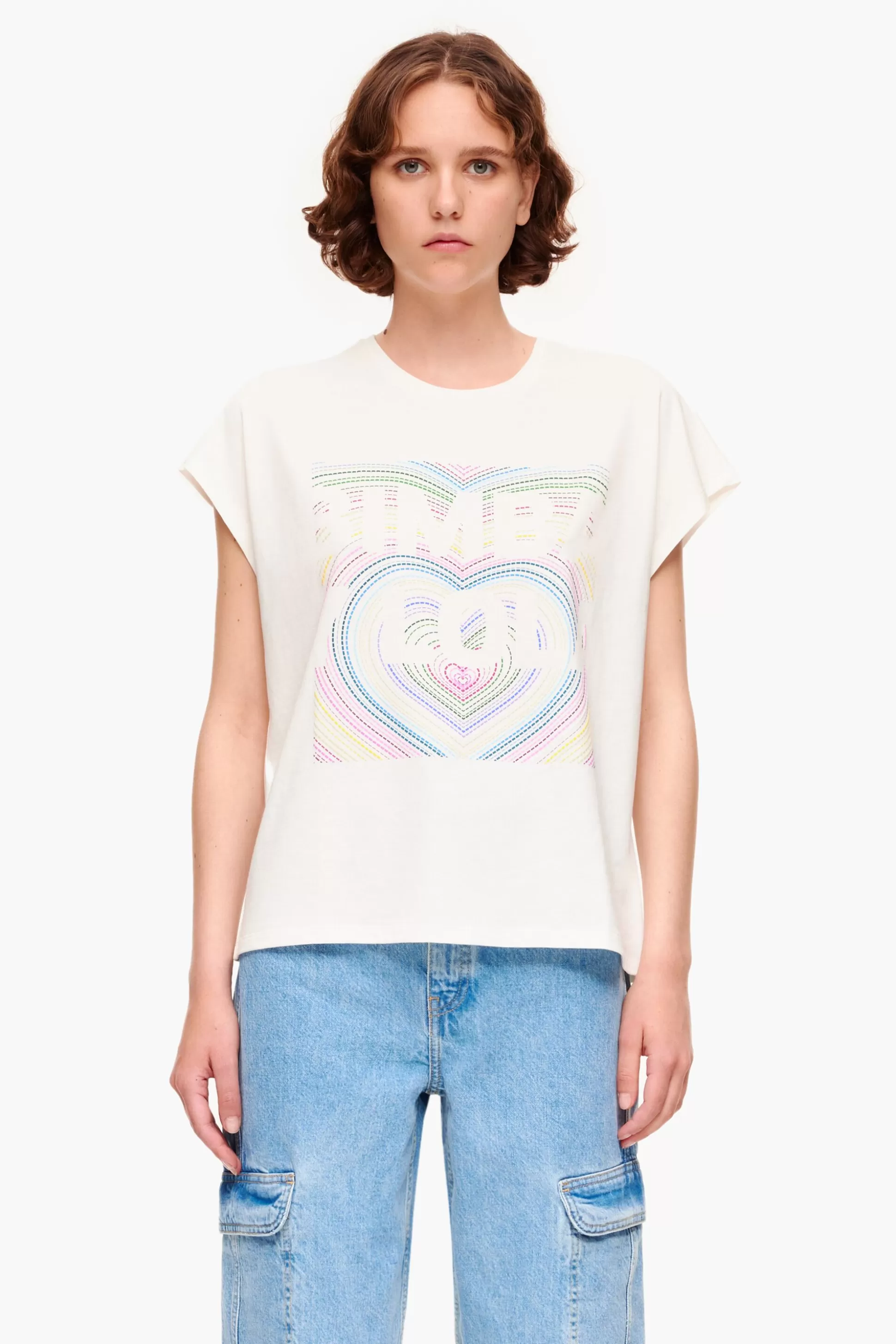 Shop BIMBA Y LOLA T-Shirt Logo Lapis Marfim Ivory