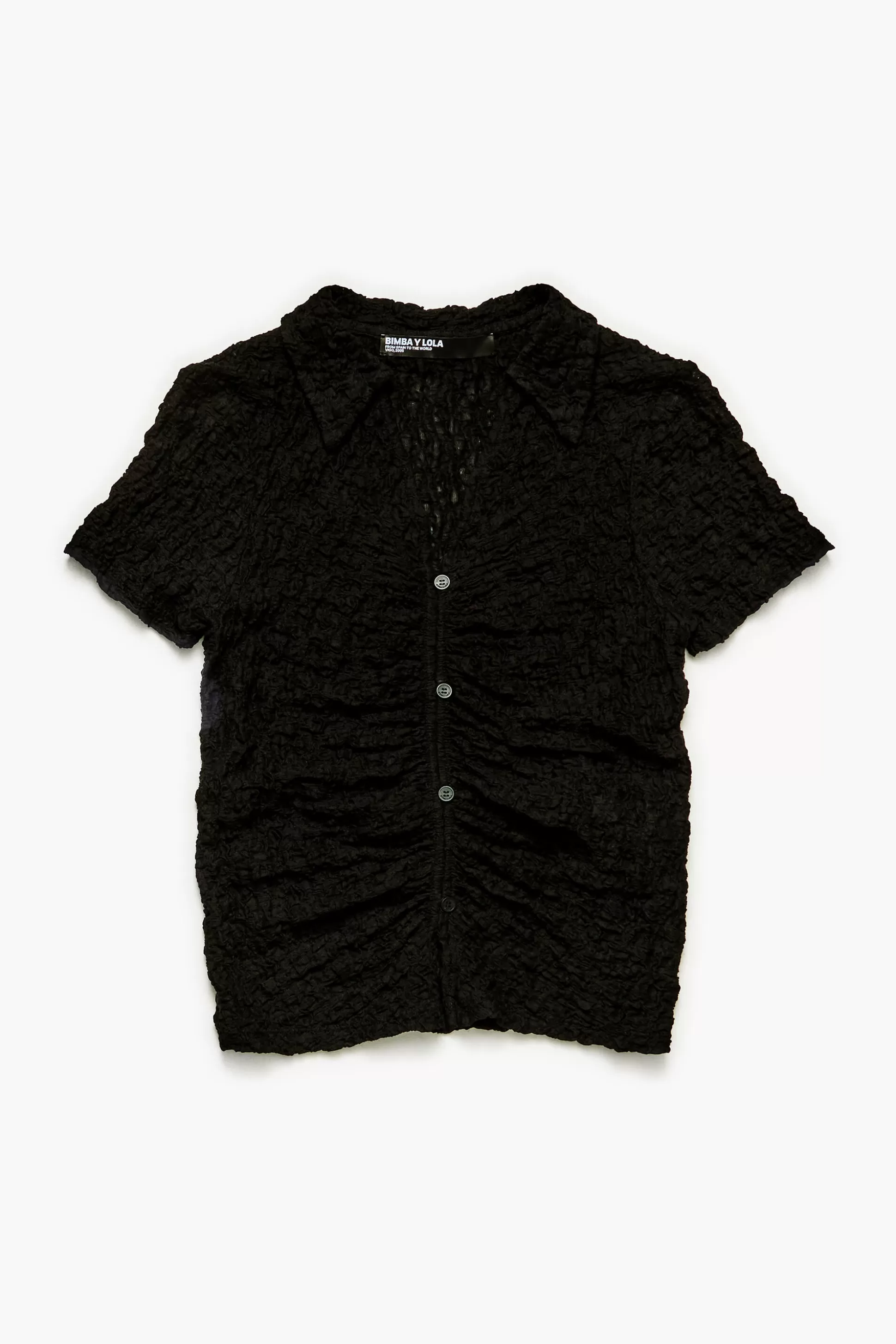 Fashion BIMBA Y LOLA T-Shirt Textura Botoes Preta Black