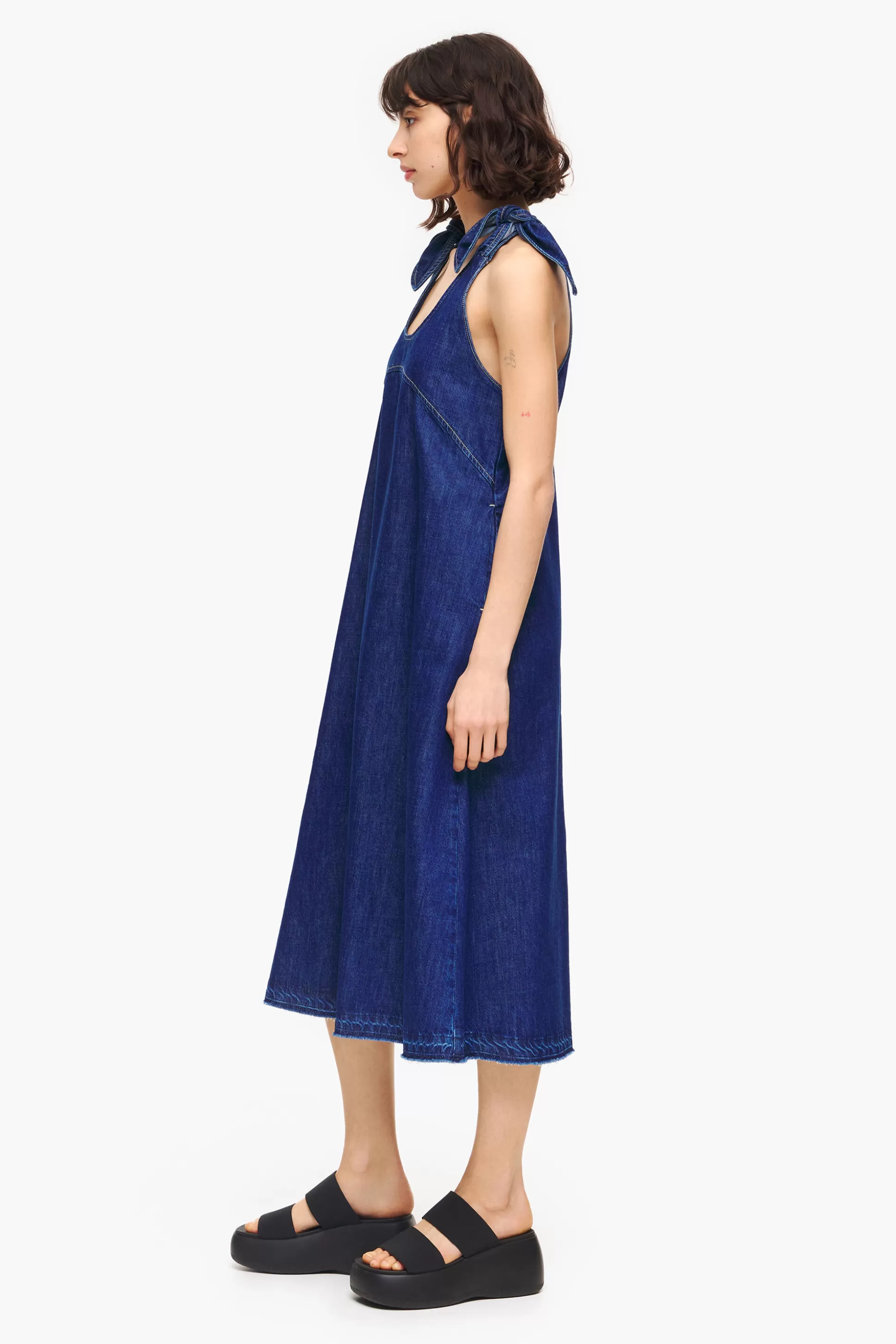 Store BIMBA Y LOLA Vestido De Ganga Evase Azul-Escuro Dark Blue