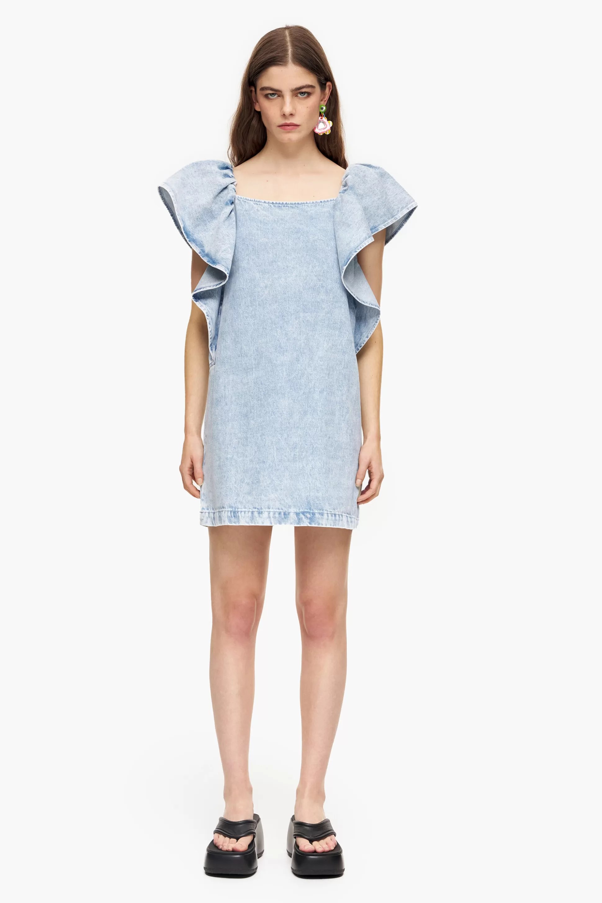 Fashion BIMBA Y LOLA Vestido De Ganga Mini Azul-Claro Bleached Light Blue