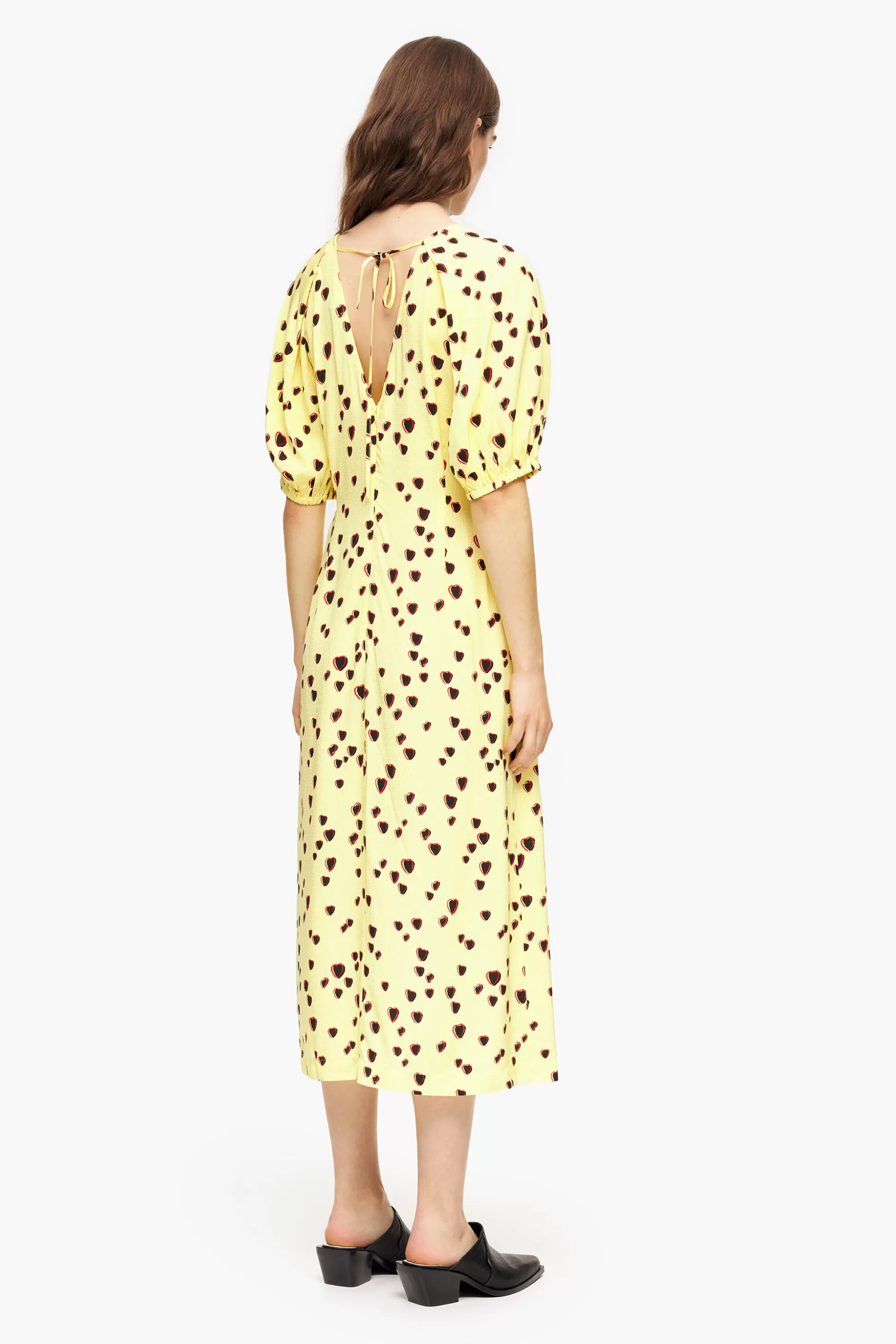 Shop BIMBA Y LOLA Vestido Evase Midi Print Small Hearts Amarelo Small Hearts Yellow