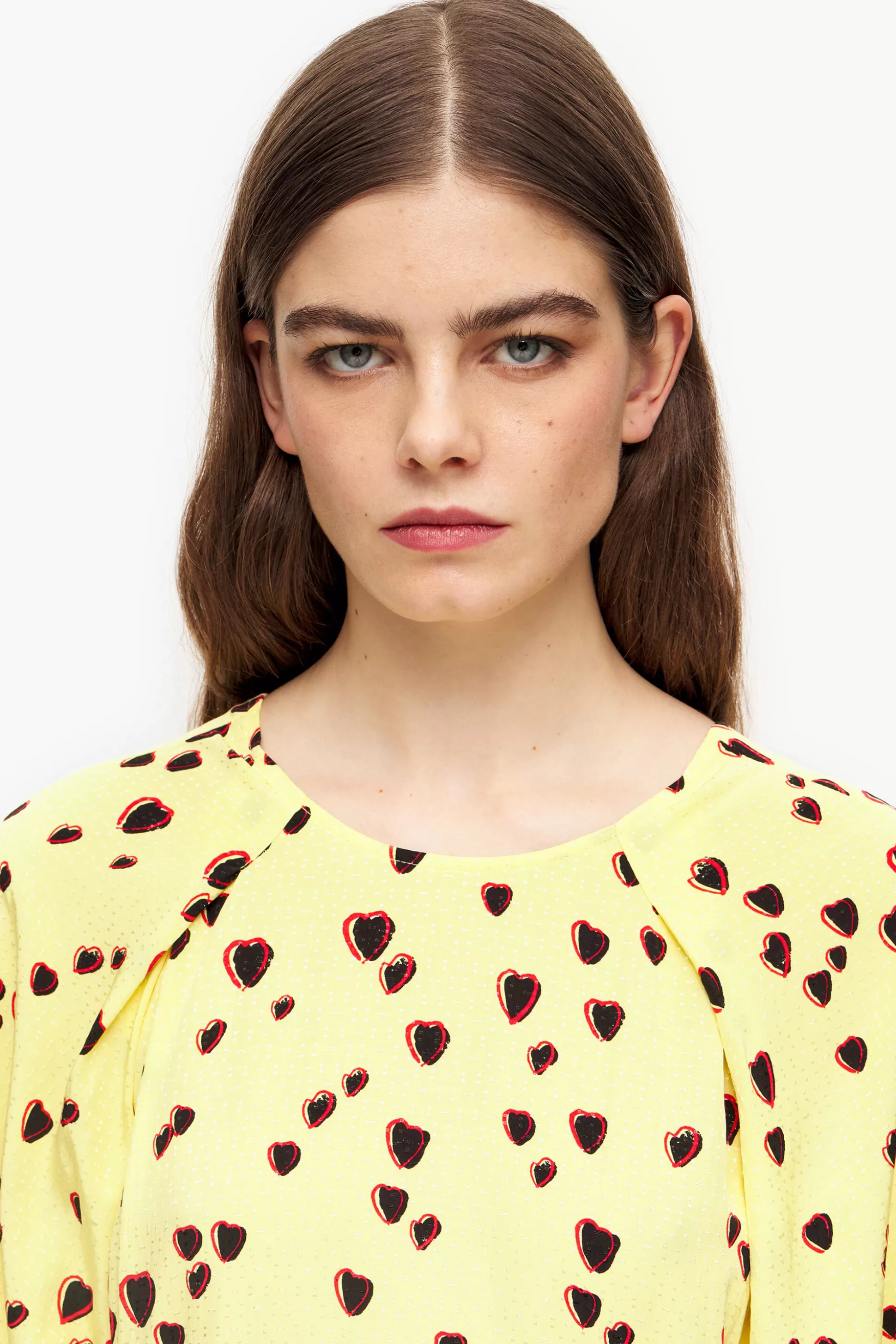 Shop BIMBA Y LOLA Vestido Evase Midi Print Small Hearts Amarelo Small Hearts Yellow