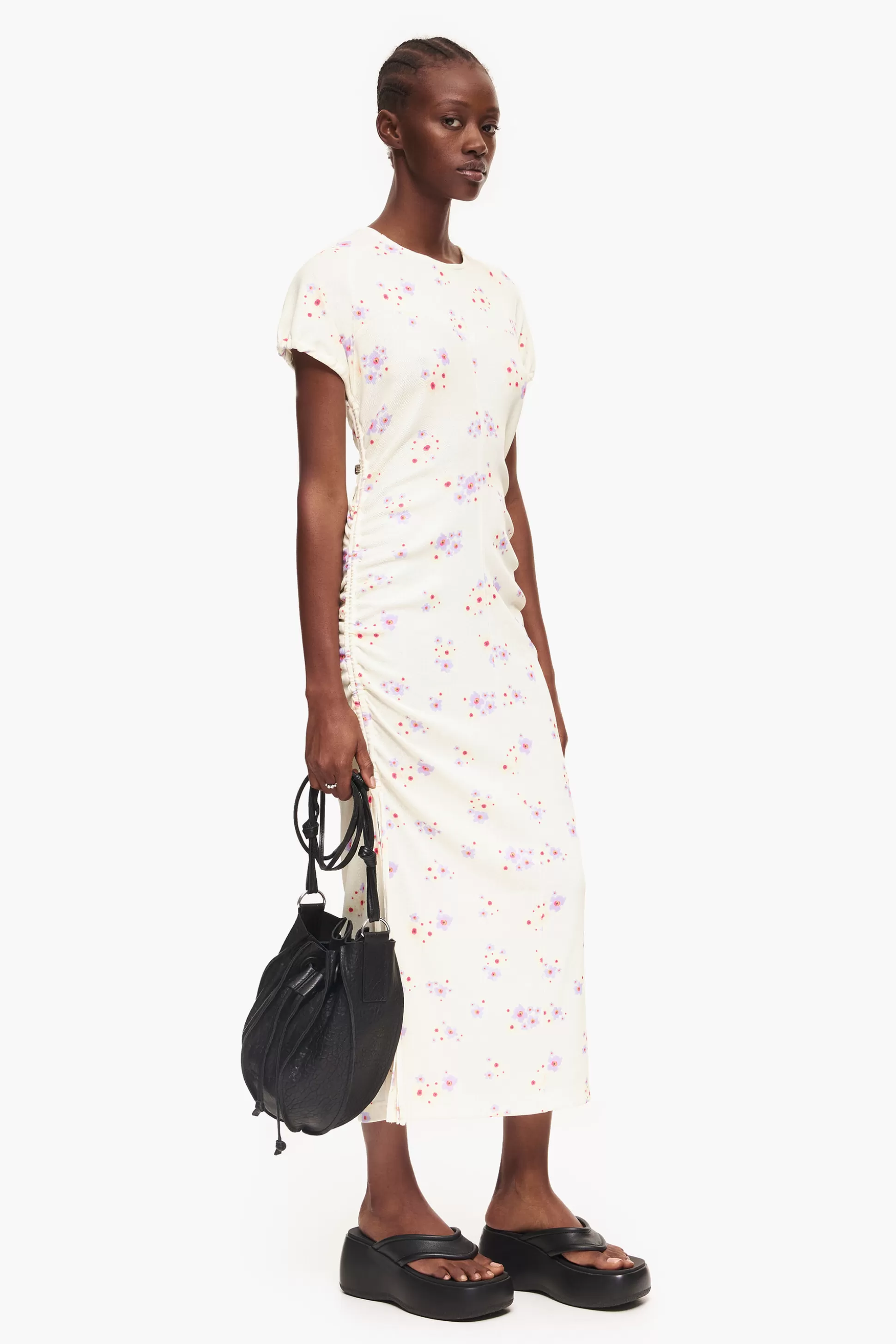 Flash Sale BIMBA Y LOLA Vestido Justo Midi Print Acrylic Flowers Marfim Acrylic Flowers Offwhite