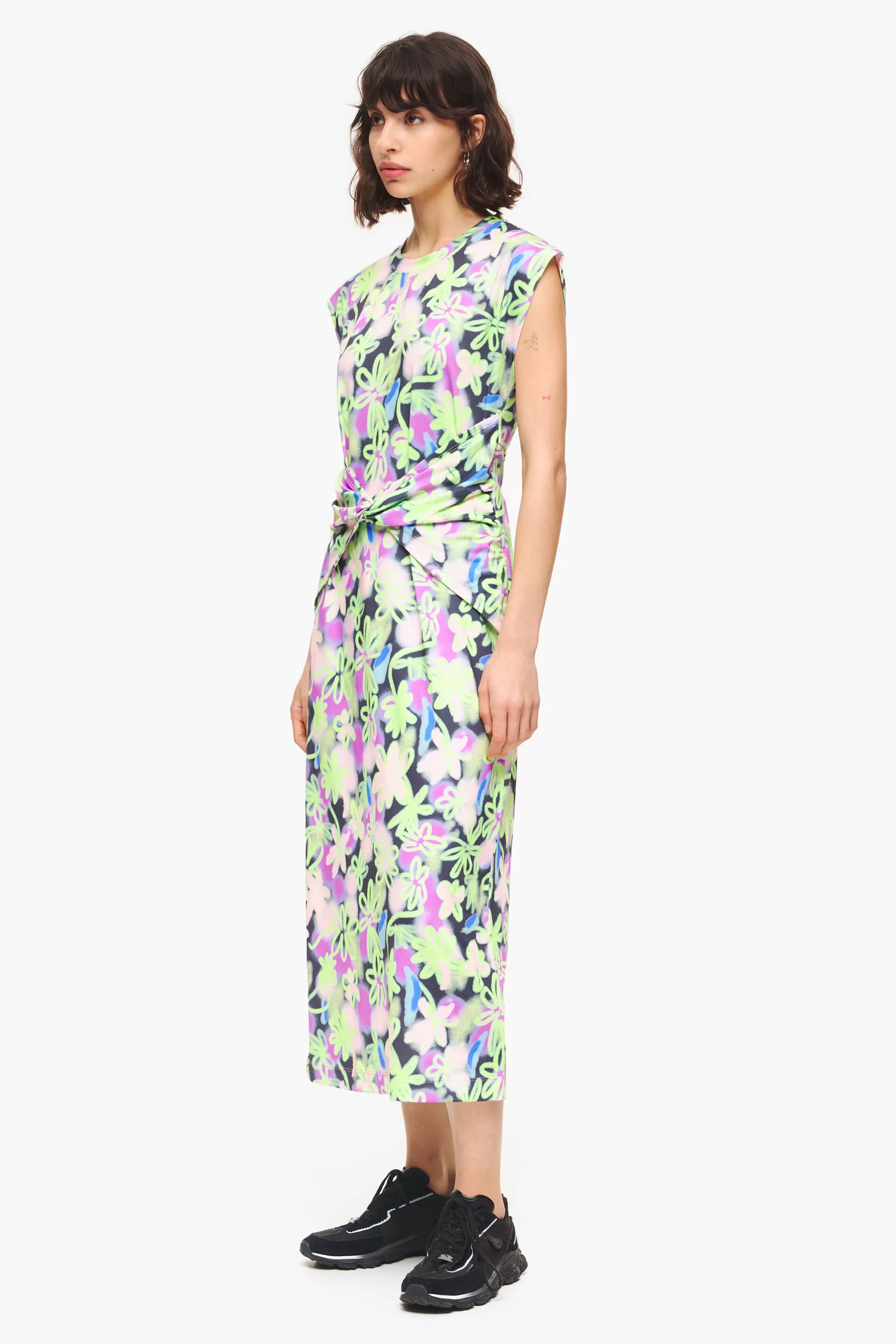 Flash Sale BIMBA Y LOLA Vestido Justo Midi Print Graffiti Flowers Lilas Graffiti Flowers Lime