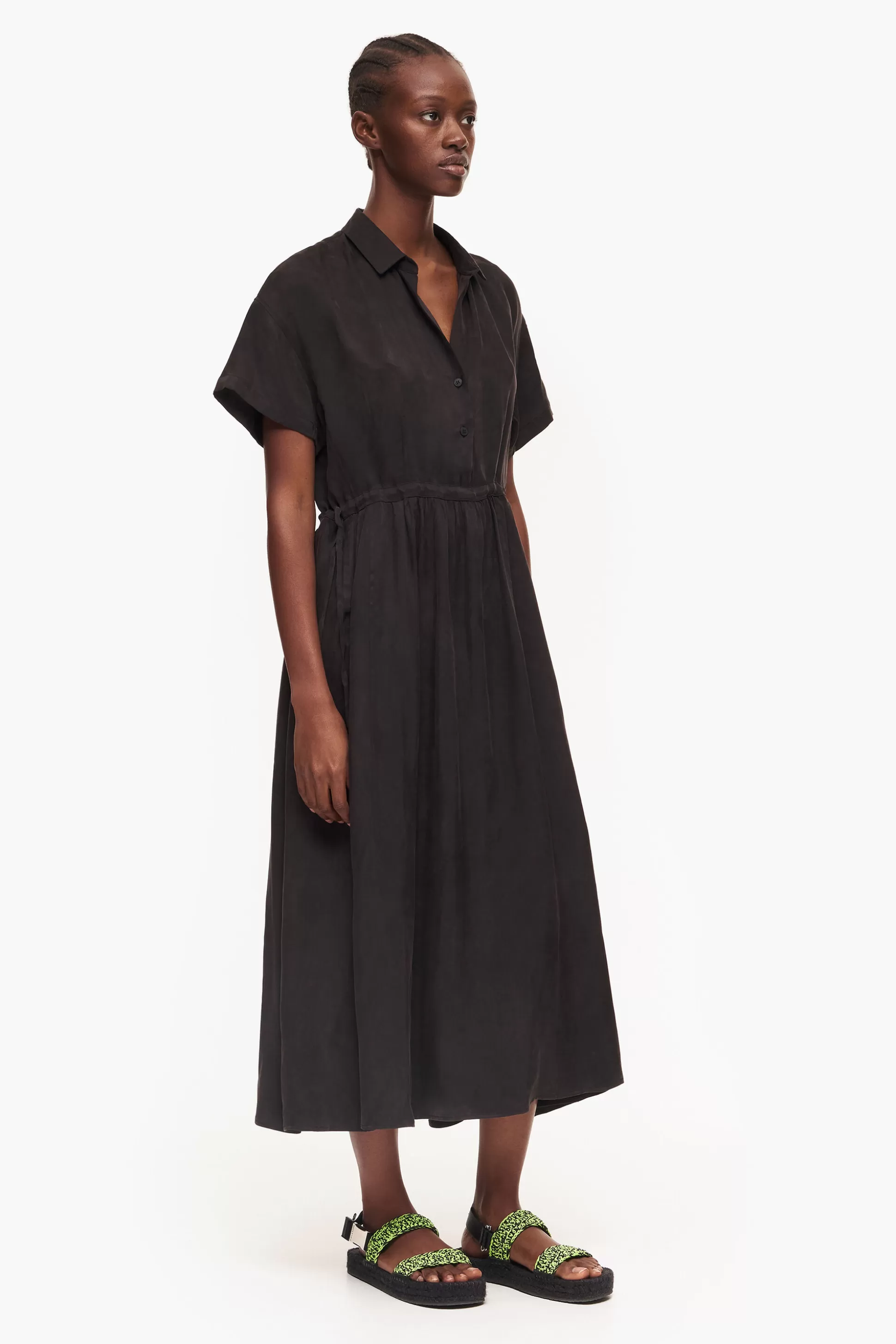 Best Sale BIMBA Y LOLA Vestido Midi Camiseiro Preto Black