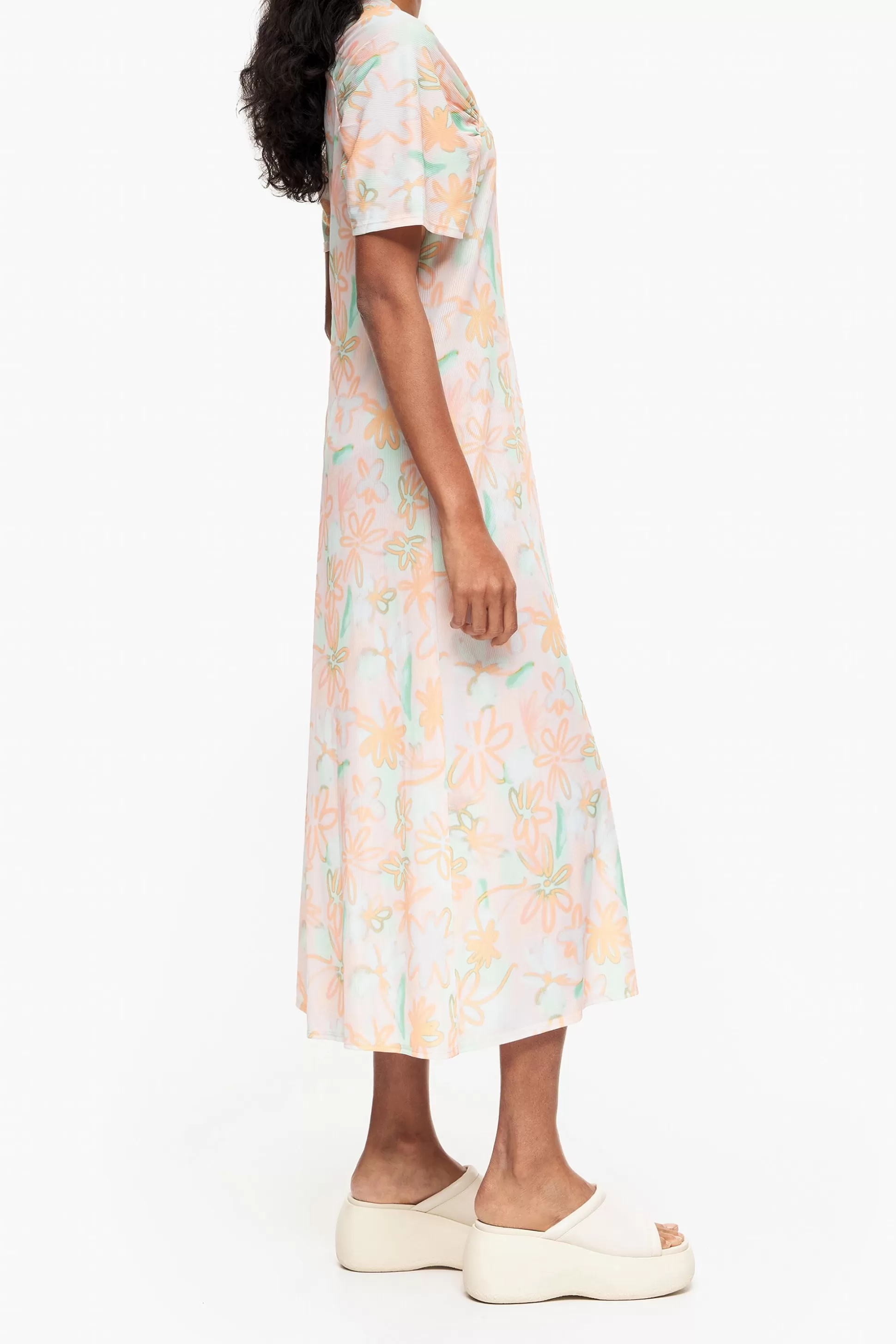 Shop BIMBA Y LOLA Vestido Midi Malha Print Graffiti Flowers Graffiti Flowers Peach